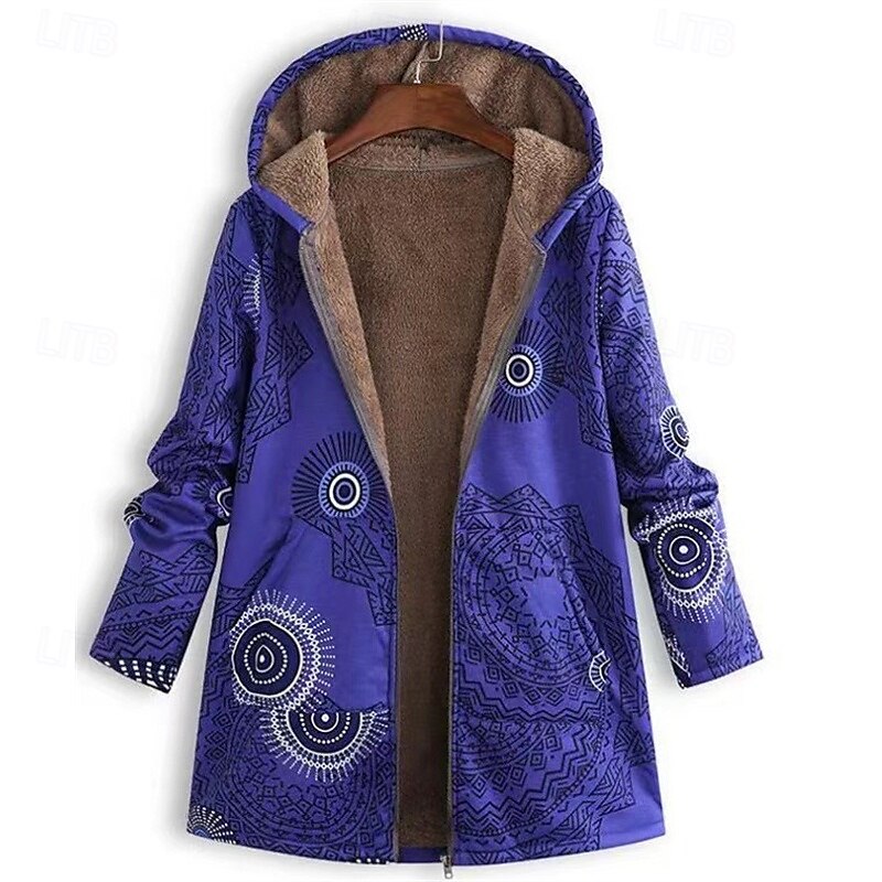 Damen Fleecejacke Mantel Kapuzenjacke Warm Bequem Reißverschluss Tasche Mode Modern Lässig Geometrisch Ausgehen Wochenende Reisverschluss Regulär Mit Kapuze Normale Passform Langarm Oberbekleidung 2025 - $29.99 –P1