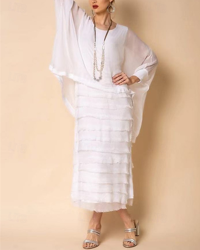 Pentru femei Rochie Lunga Rochie Maxi Rochie casual Rochie cu ciucuri Modă În aer liber Petrecere Concediu Fit regulat Simplu Lungime Manșon 3/4 Stil Nautic Alb Albastru Închis Primăvară Toamnă 2025 - $28.99 –P2
