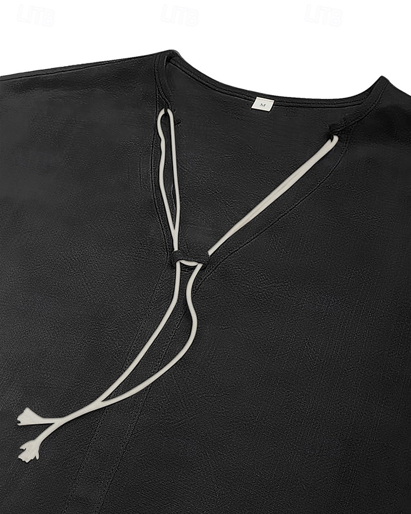 Herren Hemd Leinenhemd Popover-Hemd Freizeithemd Baumwollhemd Einfach Urlaub Hawaiianisch Schwarz Weiß Braun Grün Langarm V Ausschnitt Frühling Herbst Bekleidung 2025 - $32.99 –P9