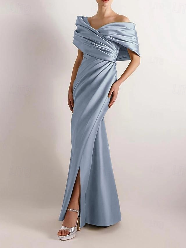 Yellow Dress High Fashion Mustard Dress Mermaid / Trumpet Evening Gown Cocktail Dress Formal Wedding Floor Length Sleeveless Off Shoulder Satin with Ruched Details Slit 2025 2025 - $157.99 –P7