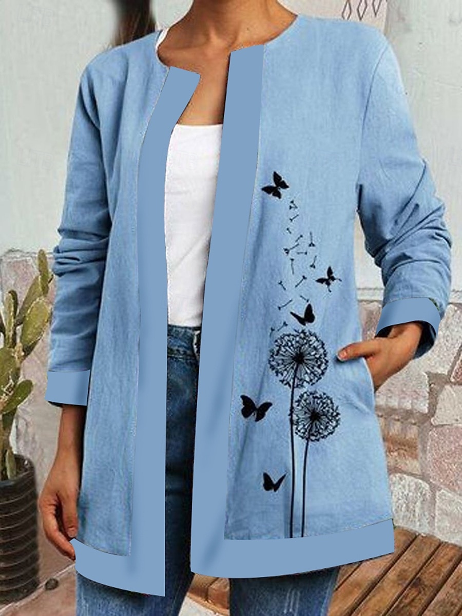 Women's Blazer Work Print Geometric Comfortable Elegant Regular Fit Outerwear Long Sleeve Fall Lake blue S 2025 - $27.99 –P4