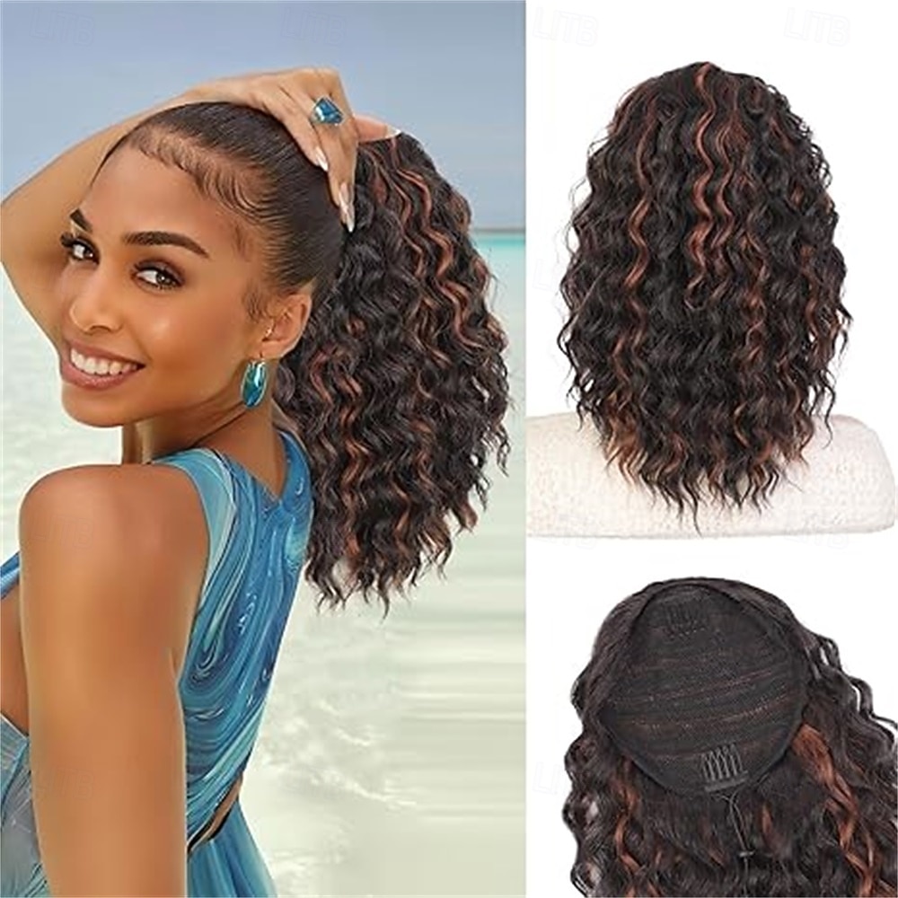 Extensie de coadă de cal neagră de 14 inch, coadă de cal creță cu șnur, pentru femei, coadă de cal falsă cu clips, extensii de păr sintetice crețe, coadă de cal 2025 - $21.99 –P2