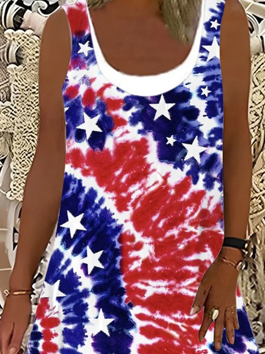 Abito Mini Patriotico da Donna Abito T Shirt Abito Tee Abito da Sole Abito a A Vacanza Casual Boho Quotidiano Uscire Taglio Largo Grafica Bandiera Tie Dye Senza Maniche U Collo Rosso del 2025 a $23.99 –P2