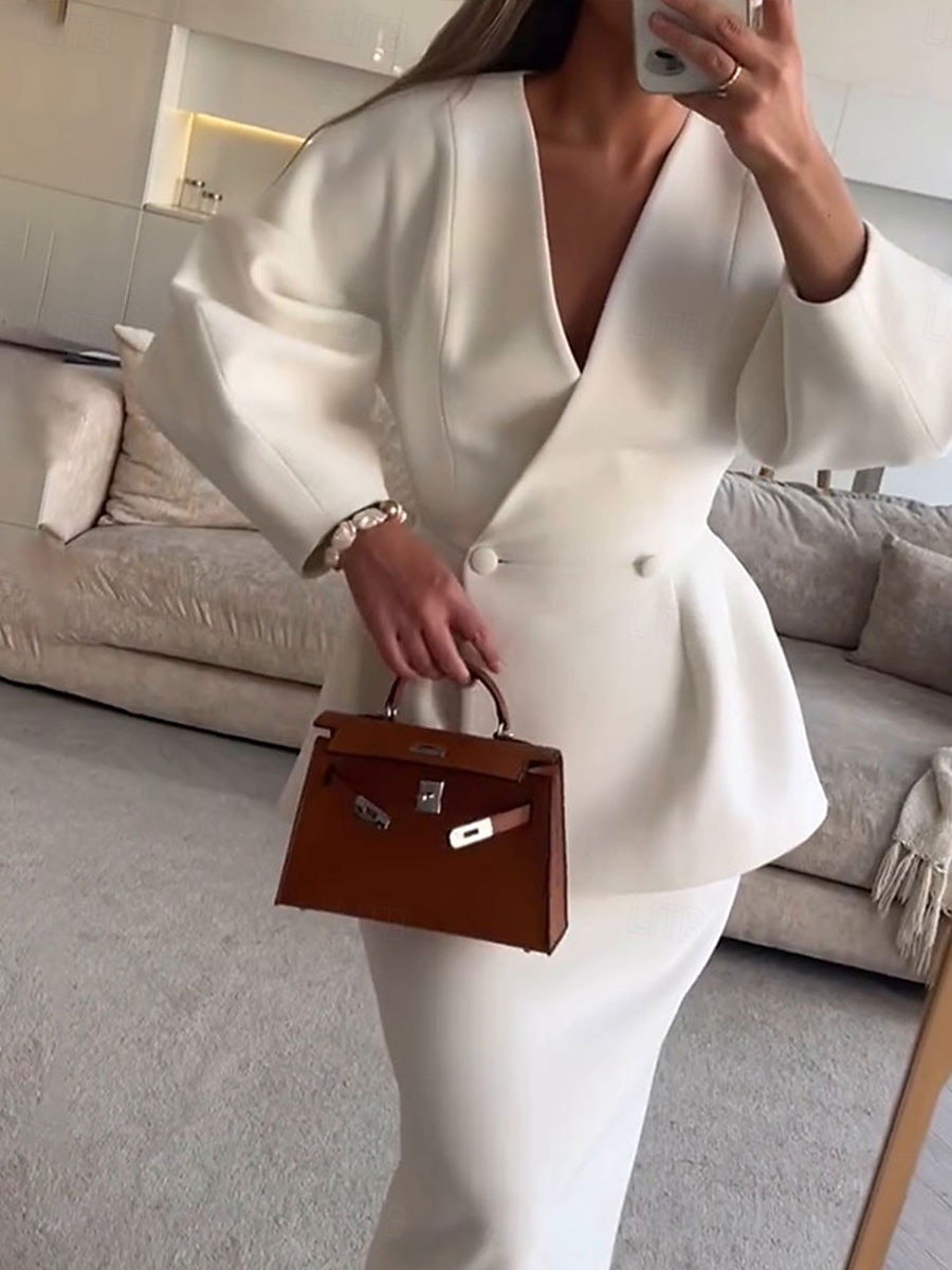 Ensembles de Robes Robe Mère de la Mariée Formelle Invitée de Mariage Élégante Col en V Longueur au Sol Polyester Manches Longues avec Boutons de 2025 ? $179.99 –P2