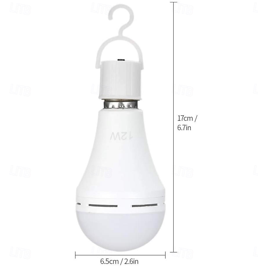 1 stk. multifunksjonelle oppladbare 12w LED-nødlyspærer, 60w tilsvarende 6000k lyssterk utendørs hengelampe for strømbrudd, camping og hagefester - e26/e27, ac100-240v 2025 - $32.99 –P3