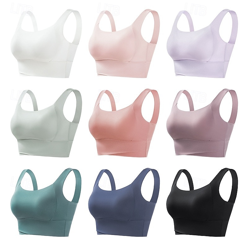 Women's Yoga Bra Sports Bra Pilates Bra Bra Top Push Up Seamless Anti-vibration Wireless Solid / Plain Color Sport Activewear Watermelon Red Black Gym Zumba Running 2025 - $13.99 –P2