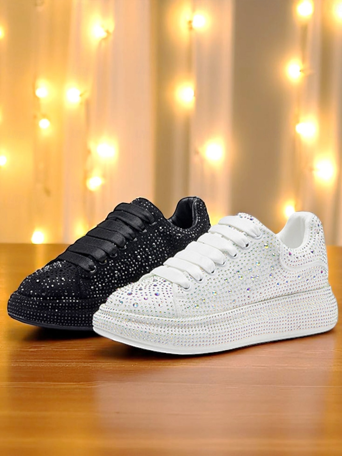 Tênis plataforma feminino branco com strass - sapatos de festa brilhantes com cadarço e detalhes em cristal para a vida noturna e para baladas de 2025 por $54.99 –P3