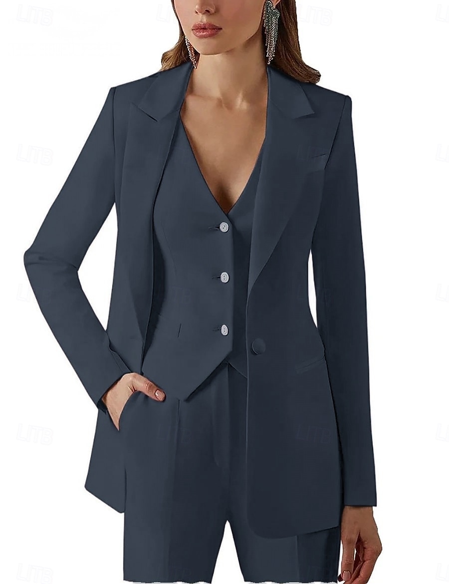Costum de 3 piese pentru mama miresei vintage simplu minimalist rever lungime până la podea material elastic mânecă lungă cu nasturi 2025 - $159.99 –P4