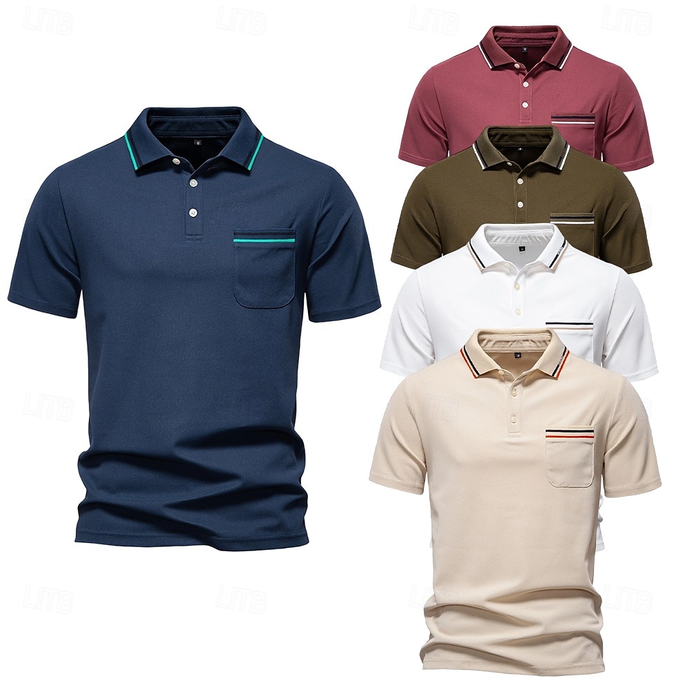 Herren Farbblock Polo Strick-Polopullover Kurzarm Umlegekragen Formell Arbeit Sport & Outdoor Stripe-Trim Streifen Rein Frühling Ganzjahres Weiß Dunkelrot Dunkelmarine 2025 - $22.99 –P1