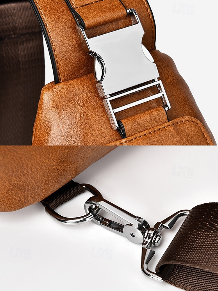 Ανδρική καφέ τσάντα χιαστί από τεχνητό δέρμα - αδιάβροχη και ανθεκτική στις γρατσουνιές τσάντα στήθους με ρυθμιζόμενο ιμάντα ώμου για ταξίδια, εργασία ή καθημερινή χρήση σε πάρτι 2026 - $19.99 –P5