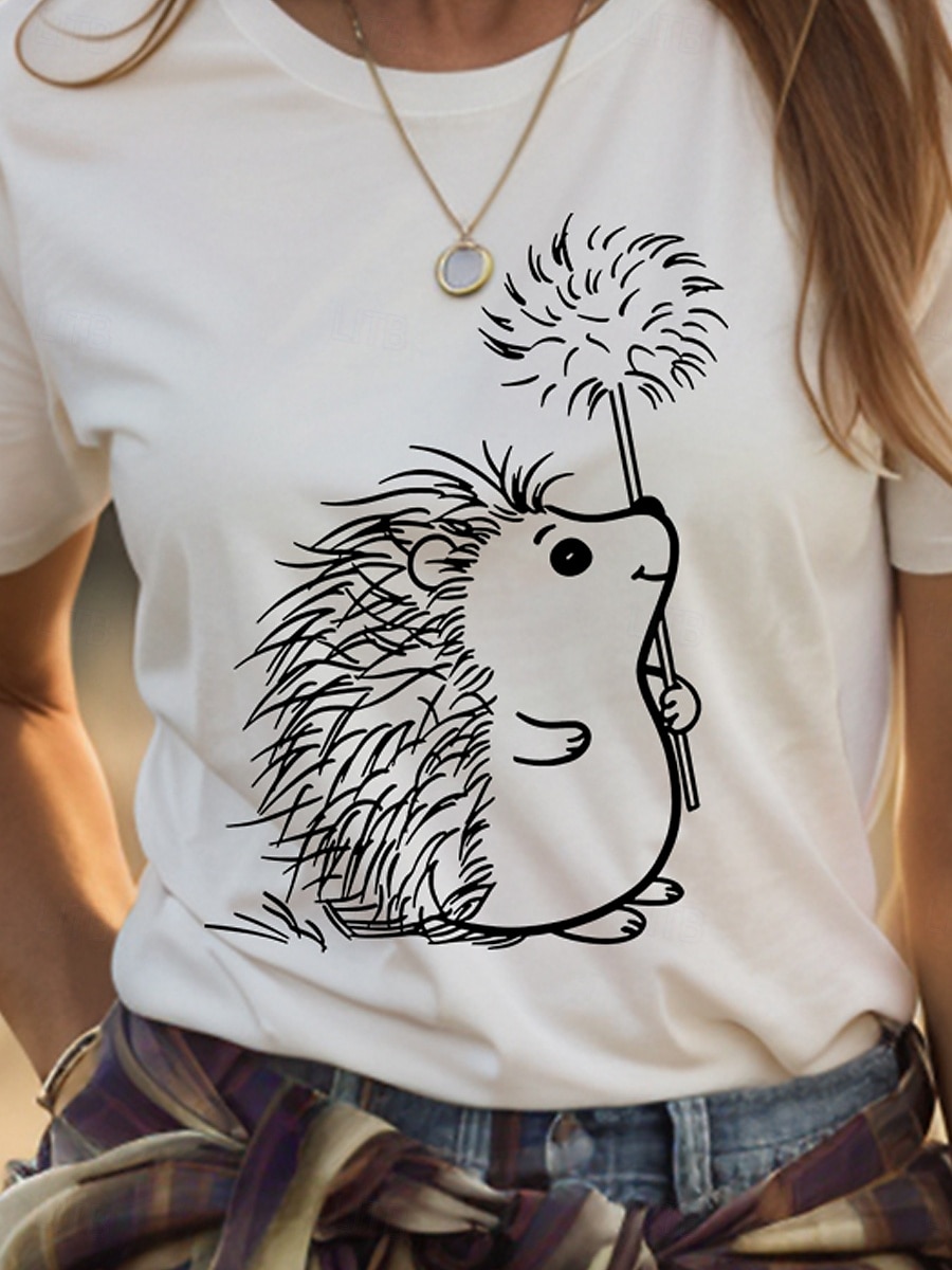 Femmes T-shirt Graphique Animal ancien Élégant Classique Manche Courte Col ras du cou Col rond Hauts Réguliers Quotidien Week-end Imprimé Noir Blanche Rose Claire Rouge Bleu Été Printemps de 2025 ? $19.99 –P3