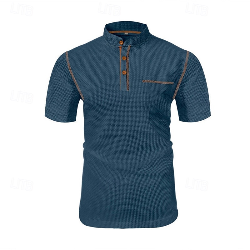 Men's T Shirt Henley Shirt Tee Short Sleeve Shirt Short Sleeve Henley Summer Spring Patchwork Fashion Designer Basic Buttons Pocket Vacation Street Going out Black White Navy Blue Top Tee for Men 2025 - $18.49 –P11