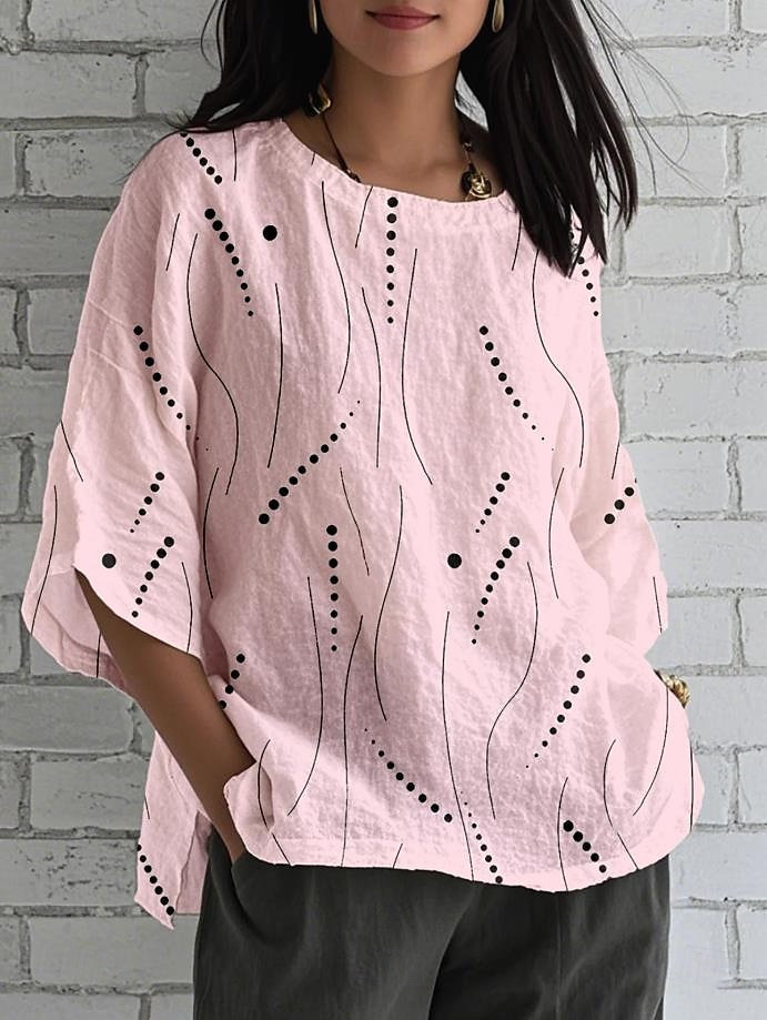 Women's Blouse Graphic Striped Bohemia Daily Stylish 3/4 Length Sleeve Crew Neck Regular Tops Daily Holiday Print White Pink Sky Blue Summer Spring 2025 - $27.99 –P2