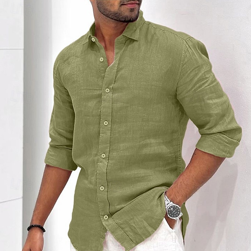 Voor heren Overhemd Linnen overhemd Zomer overhemd Strand Kleding Overhemd met knopen Effen Vakantie Casual Zwart Wit Lichtgroen Blozend Roze Lange mouw Strijkijzer Lente zomer Kleding 2025 - $22.99 –P6