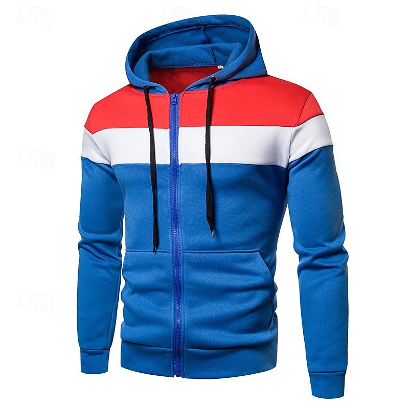 Pánské Kapuce Mikina s kapucí na zip Černá Žlutá Rubínově červená Vodní modrá Tmavě šedá Kapuce Barevné bloky Slátanina Sporty a outdoor Denní Dovolená Polyester Šik ven Základní Na běžné nošení Jaro 2026 - $24.99 –P5