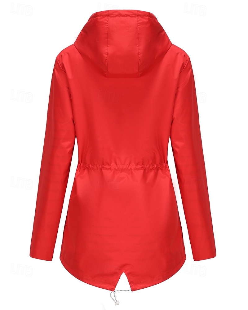 Women's Trench Coat Warm Comfortable Zipper Pocket Fashion Outdoor Plain Holiday Going out Zipper Regular Hooded Regular Fit Long Sleeve Outerwear Black Red Green Fall Winter 2025 - $31.99 –P5