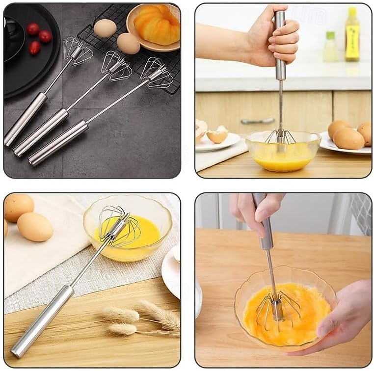 Tel semiautomat din oțel inoxidabil, mixer manual cu împingere, instrument de agitare manual pentru ouă, țesător automat rotativ pentru gătit lapte cu ouă și lapte de casă 2025 - $13.99 –P3