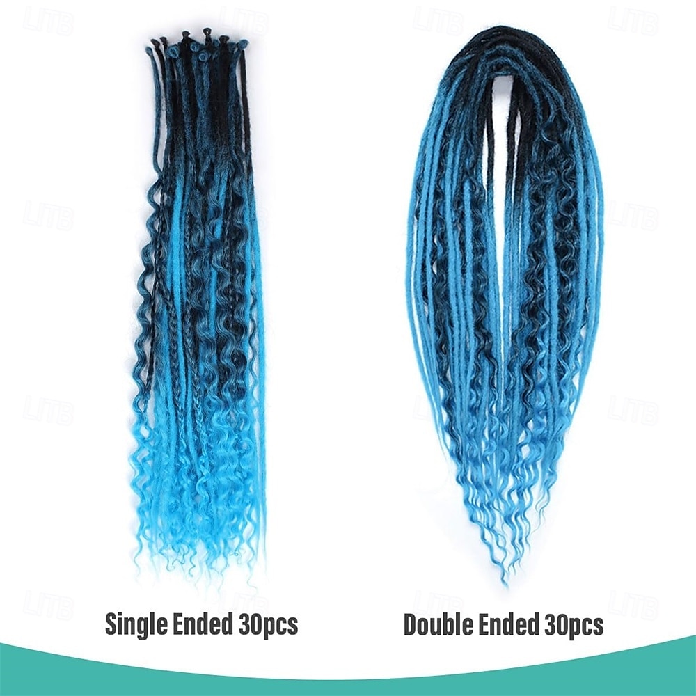 24 Inch 3 In 1 Dreadlock Extensions Sets 30 Strands Mixed Ombre Blue Synthetic SE Dreads Extensions 100% Handmade Soft Single Ended Curly Boho Wavy Dreads for Girls 2025 - $58.99 –P7