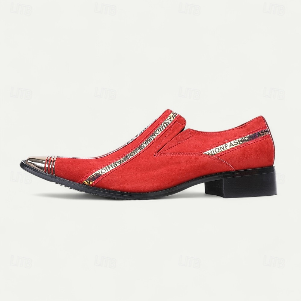 Men's Red Slip-On Leather Boots with Gold Tip Unique Printed Stripes–Modern Western Boots for Casual, Everyday Wear 2025 - $119.99 –P4