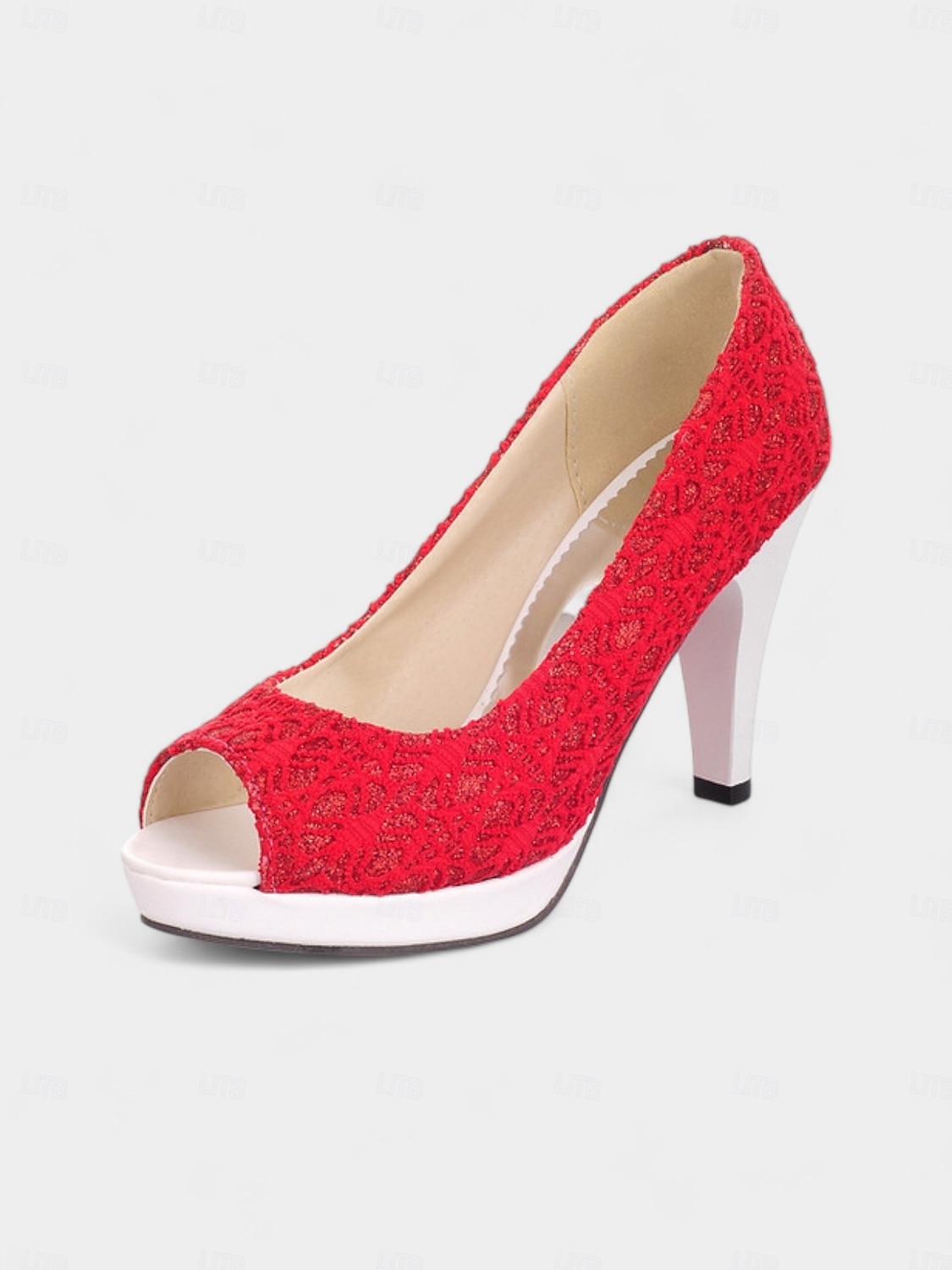 női, 1950-es évekbeli, krémszínű, csipkés, peep toe magassarkú cipő rózsaszín platformmal – elegáns retró stílusú participők esküvőkre, bálokra és hivatalos eseményekre 2025 - $42.99 –P6
