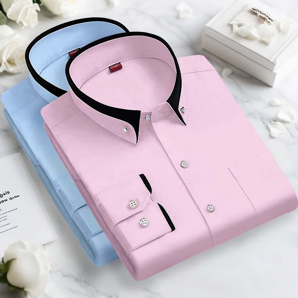 Per uomo Camicia elegante Camicia button-down Camicia non stiro Colore Solido / Tinta Unita Matrimonio Affari Rosa+Viola Blu navy + nero Blu + blu navy Bianco + nero Manica Lunga Collo ripiegato del 2025 a $33.99 –P7