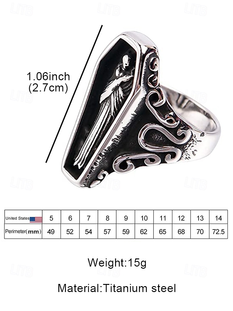 Men’s Gothic Coffin Titanium Steel Ring – Vintage Halloween Party Statement Jewelry with Skeleton Design for Cosplay & Retro Fashion 2025 - $14.99 –P8