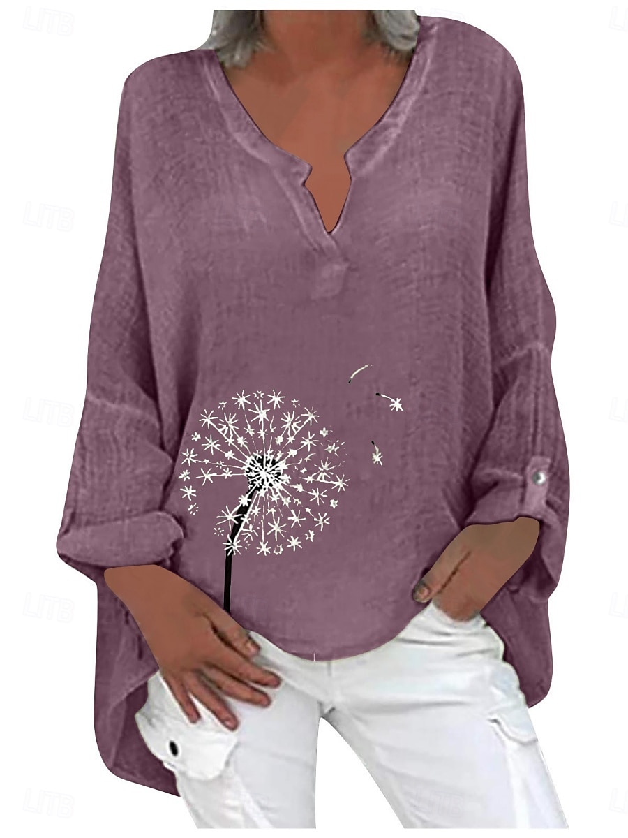 Dames Katoenen linnen overhemden Bloemig Basic Casual Lange mouw Overhemdkraag Normale tops Dagelijks Afdrukken Blozend Roze Marineblauw Fuchsia Groen Zomer Herfst 2025 - $28.99 –P2