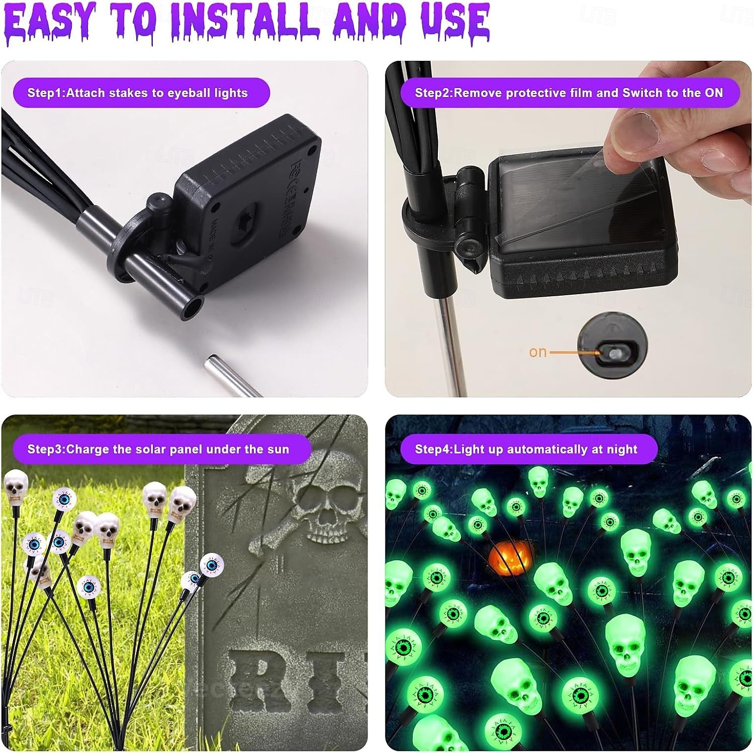 1 Pc Outdoor Solar Firefly Lights Halloween 8-Head Skull Eye Insertion Lamp Courtyard Garden Party Horror and Weird Festival Atmosphere Decorative Lights 2025 - $11.49 –P2