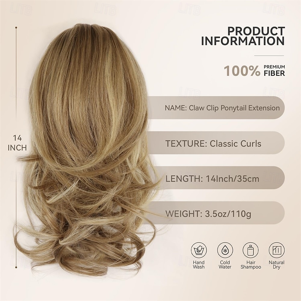 14 Inch Blonde Ponytail Extension - Wavy Pony Tails Hair Extensions Claw Clip Ponytail Extension Synthetic Hair Extensions Ponytail Clip on Ponytails for Women (Dark Blonde With Beige 2025 - $11.49 –P3