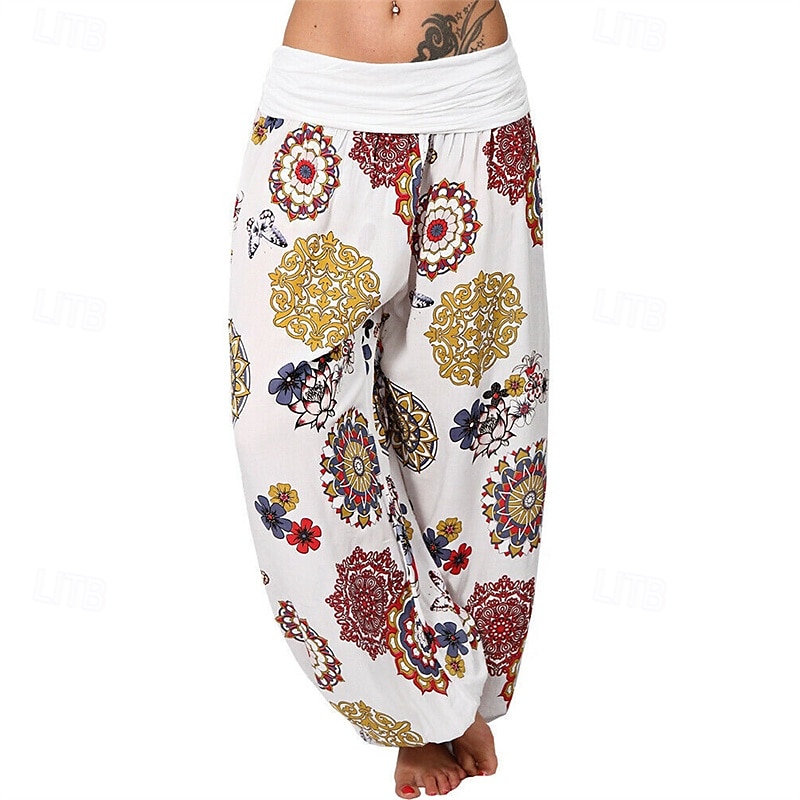 Mulheres Calças Calças Harem Calça Palazzo Moda Boho Comprimento total Cintura Média Imprimir Cintura elástica Confortável Micro-Elástica Rua Roupa Diária Para Noite Preto Branco Amarelo Rosa claro de 2025 por $19.99 –P14