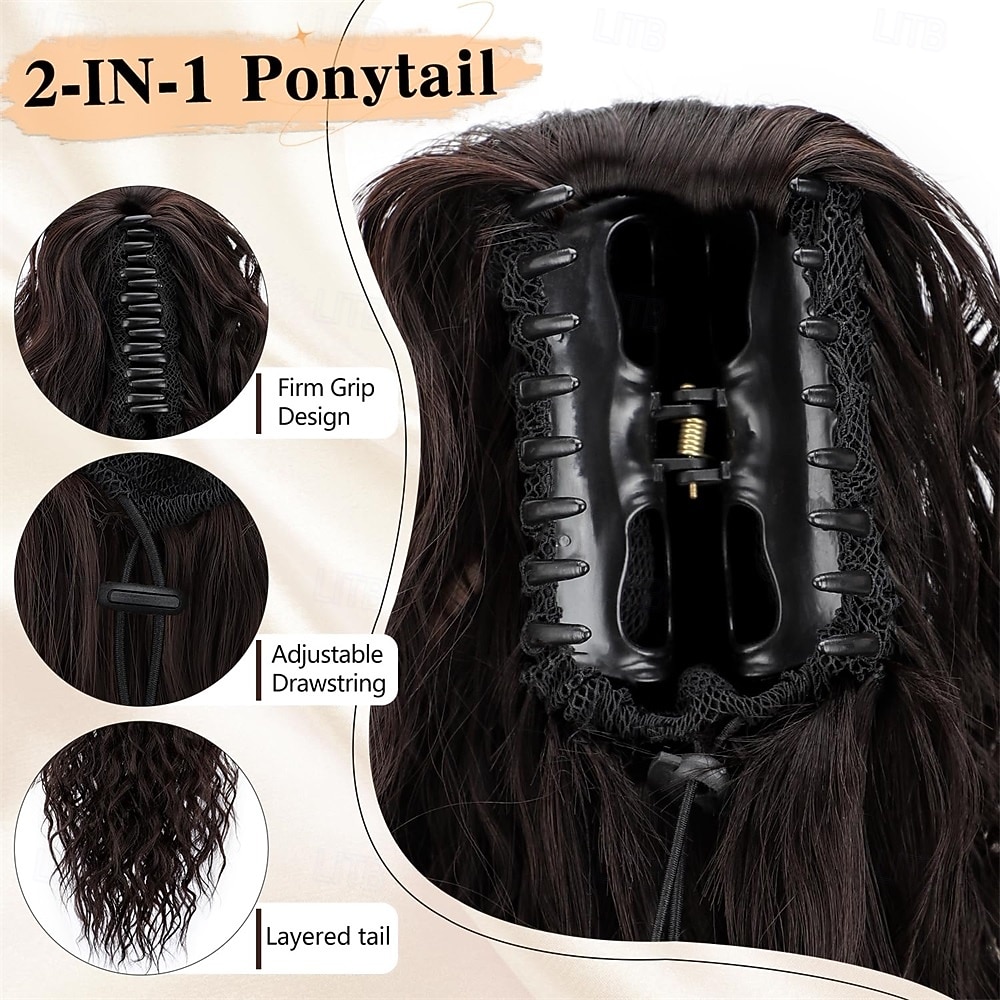 Ponytail Extension Claw Clip Ponytail Extension 26 Inch Long Dark Brown Curly Clip in Pony Tails Hair Extensions Synthetic Layered Fluffy Hairpieces for Women 2026 - $19.49 –P6