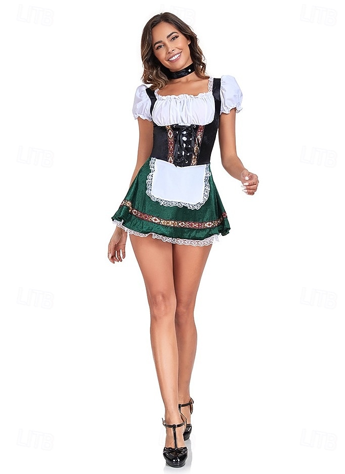 Oktoberfest Mini Sukienka Dirndl Pokojówka Seksowny bawarski Alpejski Łąki Damskie Impreza Festiwal Piwa Tkanina w stylu tradycyjnym (30 cm) 2026 - $37.99 –P7