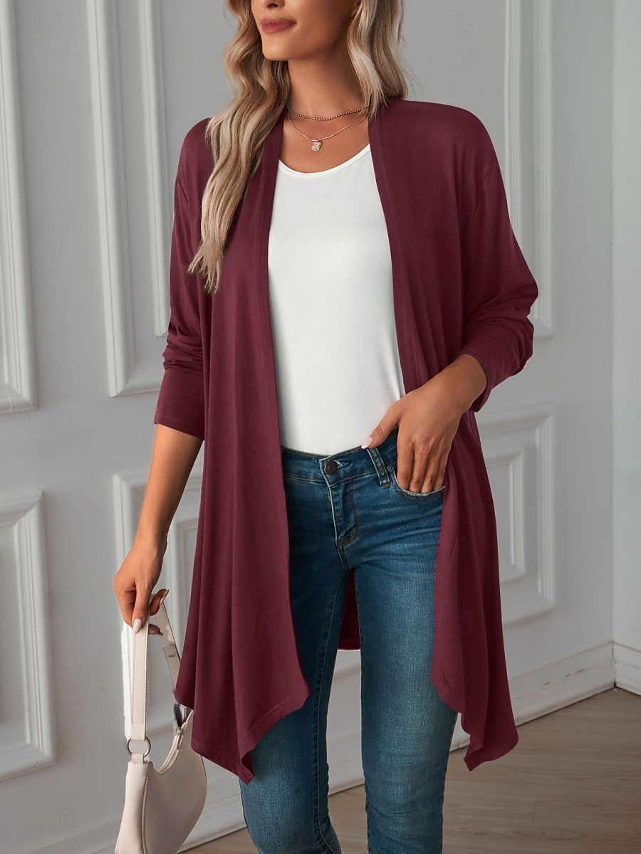 Women's Casual Jacket Breathable Comfortable Oversized Casual Plain Vacation Street Casual Daily Wear Open Front Long Collarless Regular Fit 3/4 Length Sleeve Outerwear White Pink Wine Summer Spring 2025 - $22.99 –P6