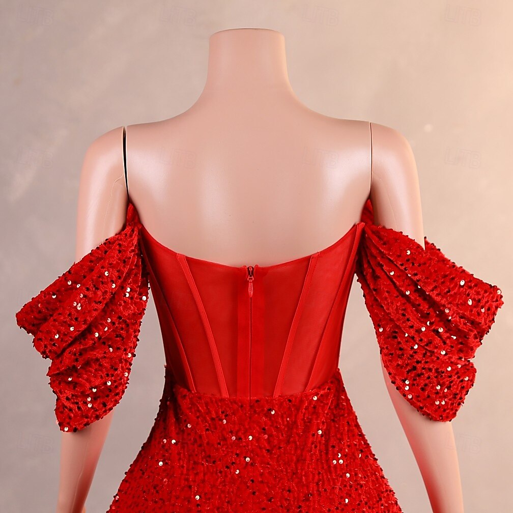 Robe de soirée sirène trompette élégante robe formelle bal traîne de cour sans manches décolletée en sequins avec sequins de 2025 ? $227.39 –P2