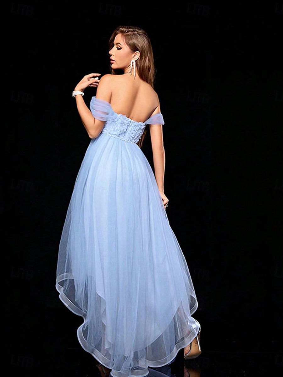 Robes de Quinceañera A-Line Robe Élégante Robe Formelle Mariage Asymétrique Sans Manches Off Shoulder Tulle dos nu avec Plis de 2025 ? $89.99 –P5