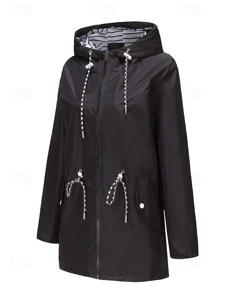 Women's Trench Coat Warm Comfortable Zipper Pocket Fashion Outdoor Plain Holiday Going out Zipper Regular Hooded Regular Fit Long Sleeve Outerwear Black Red Green Fall Winter 2025 - $31.99 –P13