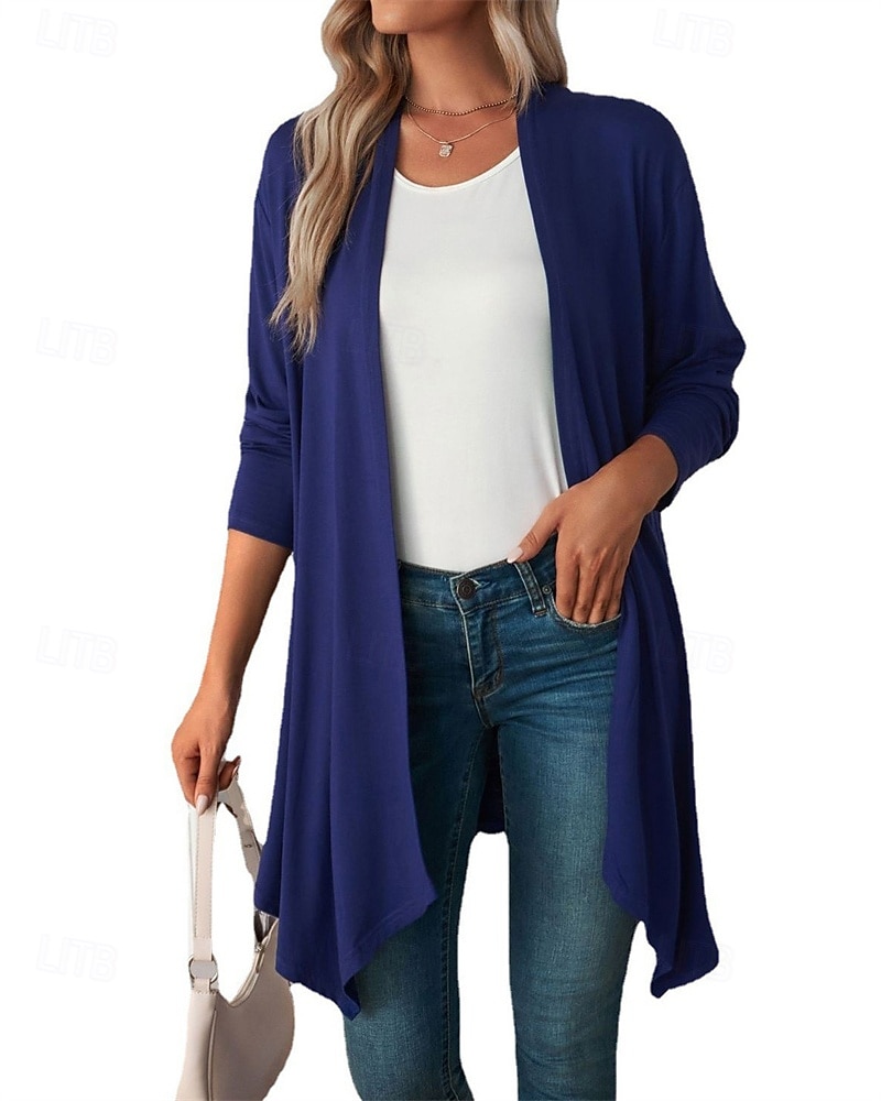 Damen Pullover Strickjacke Urlaub Mode Täglich Einfarbig Gerippt Öffnung vorne Gestrickt Langarm Lange Oberteile Stricken Ferien Ausgehen Wochenende Schwarz Weiß Herbst Winter 2025 - $22.99 –P17