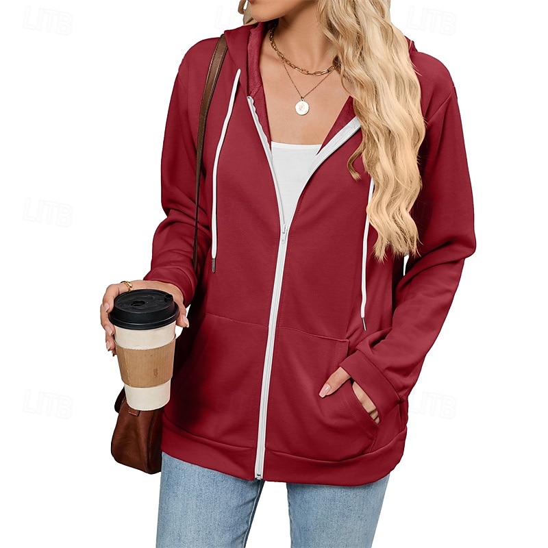 Femmes Sweats zippés Uni Streetwear Occasionnel Confortable manche longue À capuche Hauts Réguliers Rue Fête Sortir Zip Up Avec Poches Noir Rose Claire Vin bleu marine Bleu Automne de 2025 ? $26.99 –P5