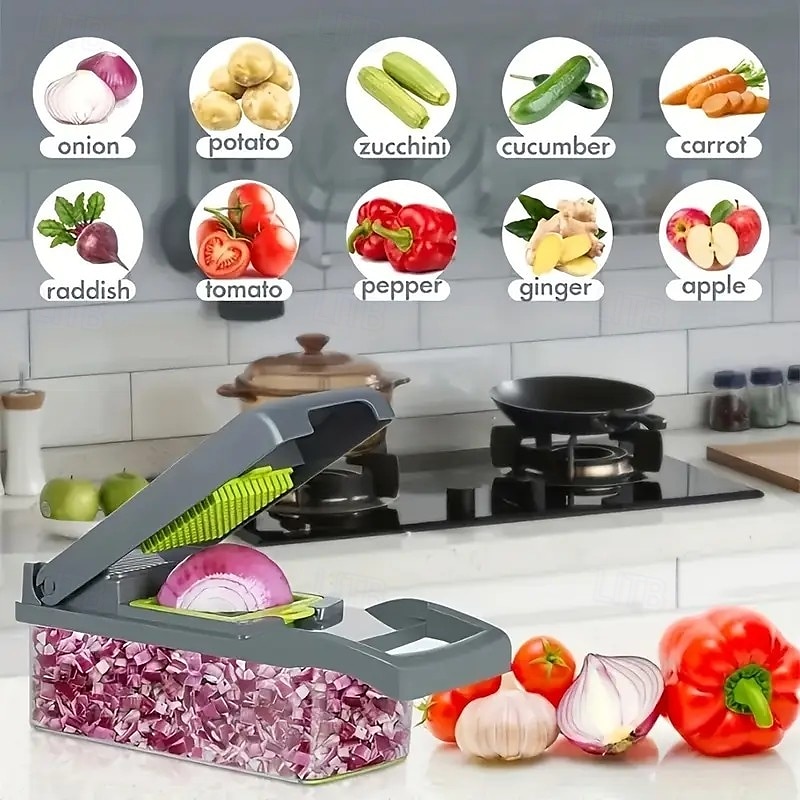 16-in-1 Manual Vegetable Chopper Set with Blades, Container, Slicer & Filter, Onion Carrot Garlic Cutter, Kitchen Gadget for Cooking, Father's Day Gift 2025 - $21.99 –P3