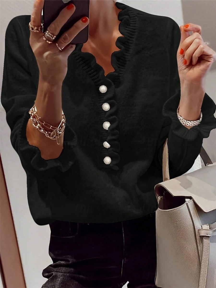 Per donna Felpa Casual Morbido Colore Puro A Coste Scollo a V Bottoni Lavorato a maglia Manica Lunga Top Regolari Maglia All'aperto Quotidiano Weekend Nero Bianco Estate Primavera del 2025 a $37.99 –P3