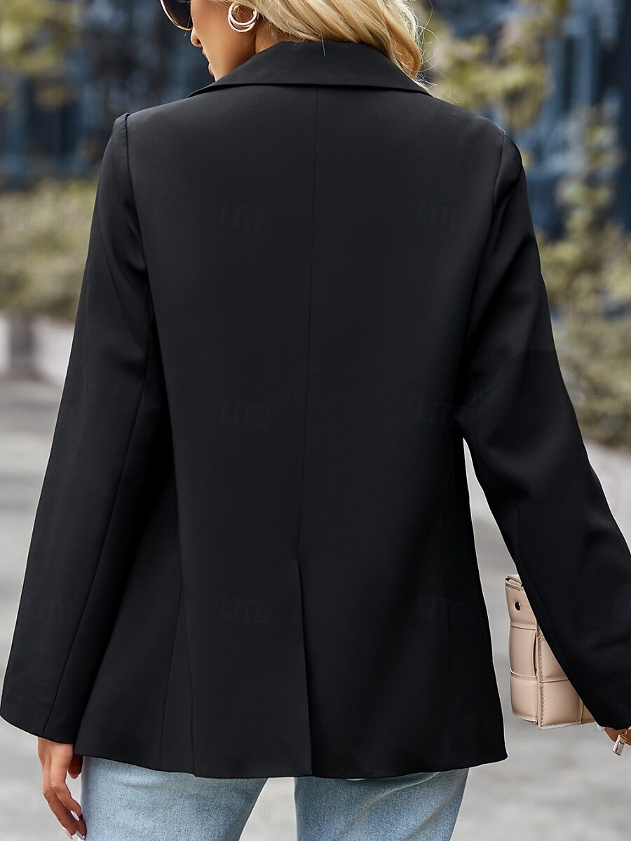 Dame Blazer Pustende Bekvem Lomme Fritid عادي Kontor Gate Avslappet Dagligdagstøy Enkeltkneppet Normal Aftæpning Normal Langermet Yttertøy Svart Hvit Grønn Sommer 2025 - $62.99 –P15