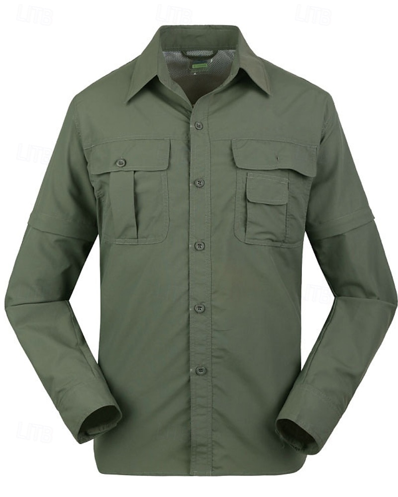 Herren Wanderhemd Wanderspitze Cargo-Shirt Langarm Umlegekragen Oberteil Außen Wasserdicht Winddicht Leicht Polyester Dunkelgrau Armeegrün Khaki Laufen Camping / Wandern / Höhlenforschung 2025 - $23.99 –P1