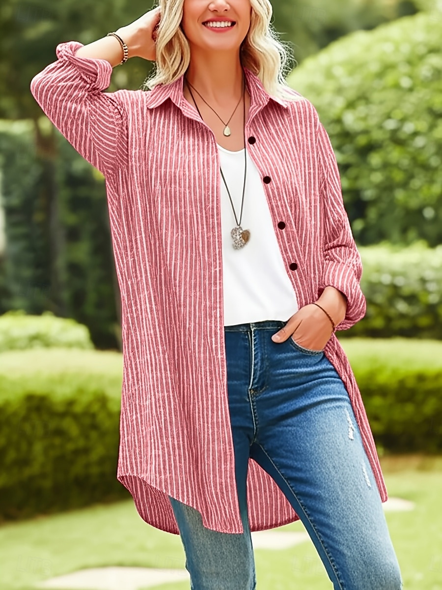 Dames Overhemdjack Vrijetijdsjas Comfortabel Ademend Knop Afdrukken Casual Ruitjes Vakantie Straat Casual Alledaagse kleding Enkele rij knopen Lang Strijkijzer Normale pasvorm Lange mouw bovenkleding 2025 - $19.99 –P7