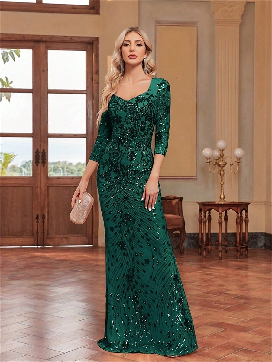 Mermaid / Trumpet Quinceanera Dresses Elegant Dress Formal Wedding Floor Length Long Sleeve Sweetheart Sequined with Sequin 2025 - $109.99 –P17