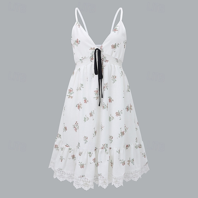 Dames Mini-jurk Bloemetjesjurk Slipdress Boho-jurk Jurk met print Modieus Modern Vakantie Feestdagen Uitgaan Normale pasvorm Bloem Mouwloos Spaghettibandjes Wit Zomer 2025 - €32.92 –P1