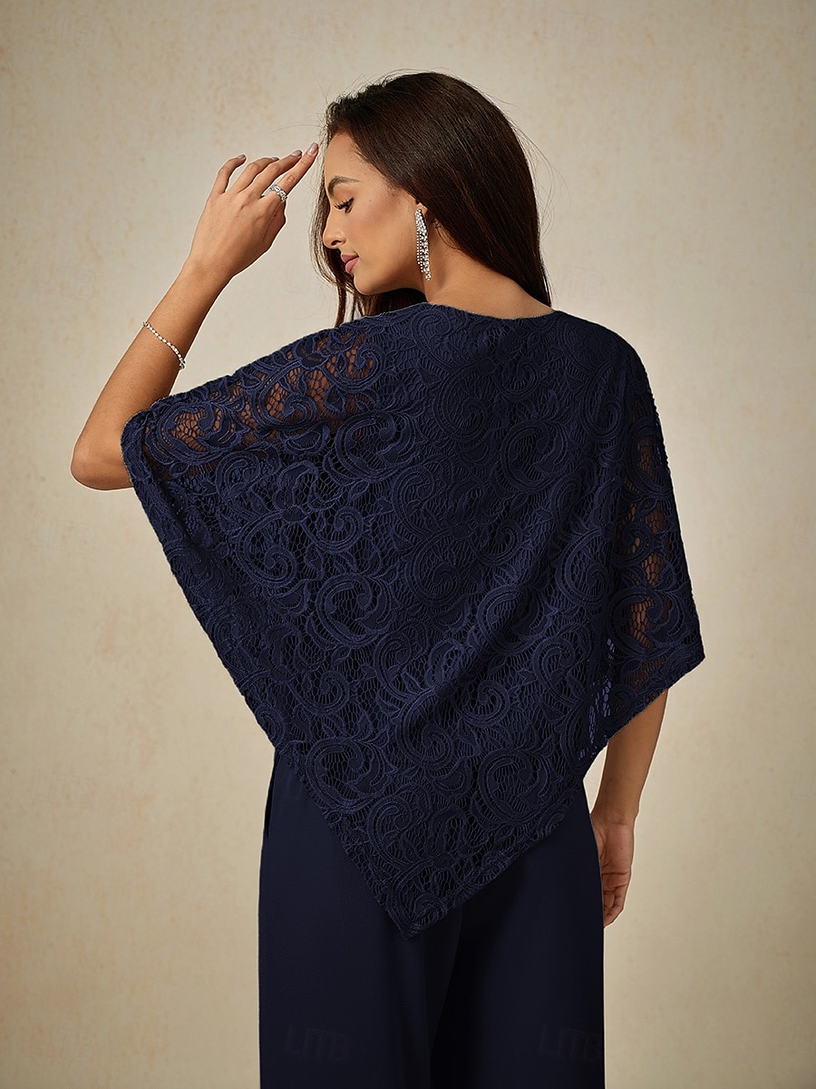 Dame Bluse Dressy topper عادي Elegant Halvlange ermer Crew-hals Vanlige topper Bryllupsgjest Daglig Blonde Lapper Multi Layer Navyblå Sommer Vår 2025 - $49.99 –P3