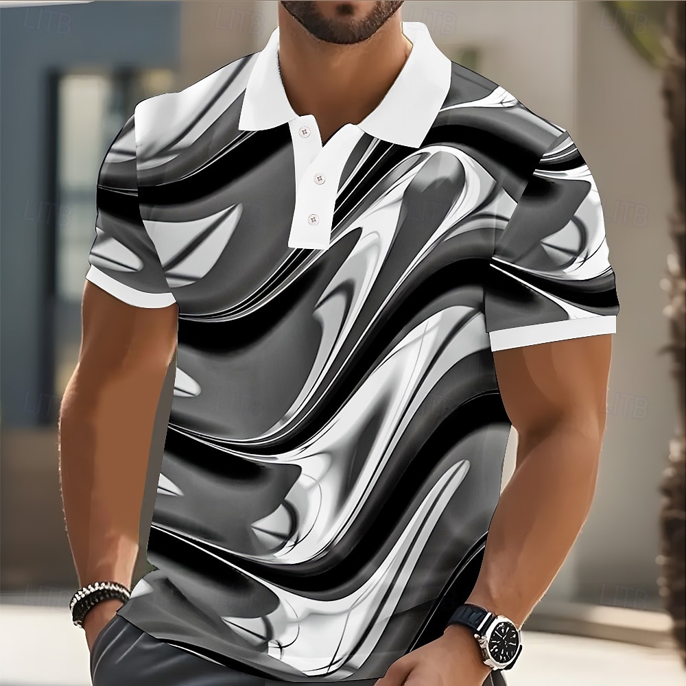 Homme Abstrait Géométrique Polo Manche Courte Polos Revers Vêtement décontracté de travaile Affaires Athleisure Boutons Impression 3D Été Jaune Bleu Violet de 2025 ? $20.99 –P5