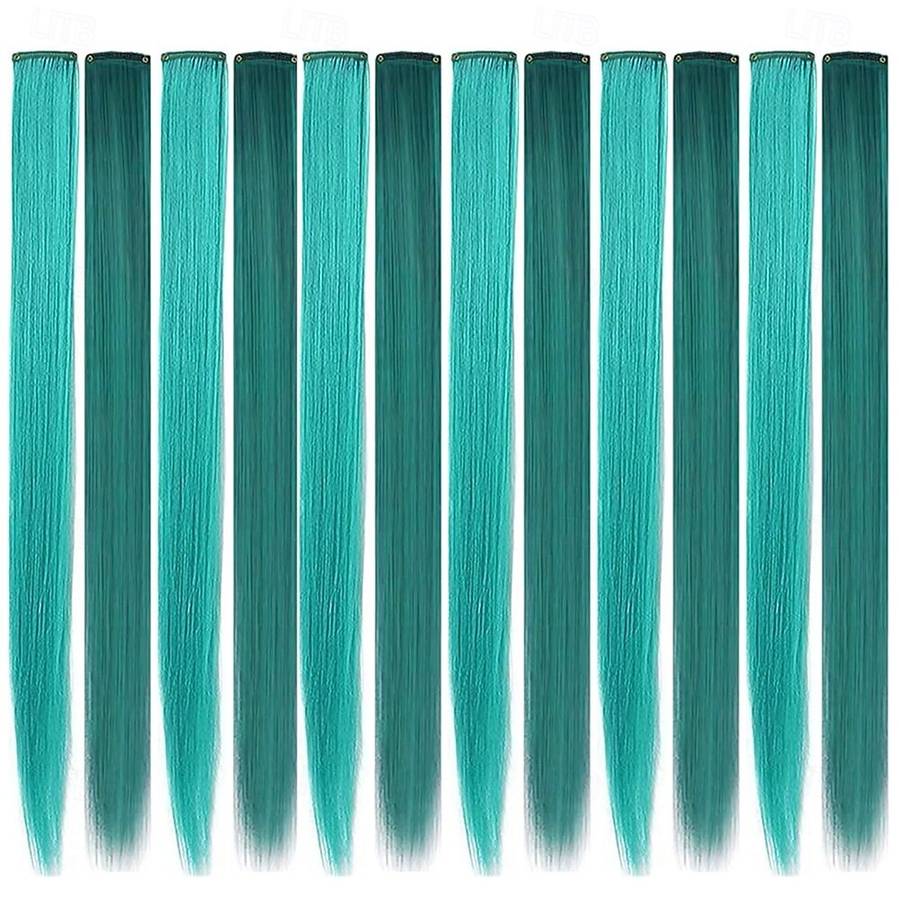 Extensiones de cabello sintético liso con clip de 21 pulgadas, resistentes al calor, para mujeres y niñas, con reflejos de fiesta multicolores, 12 unidades 2025 - $20.99 –P4