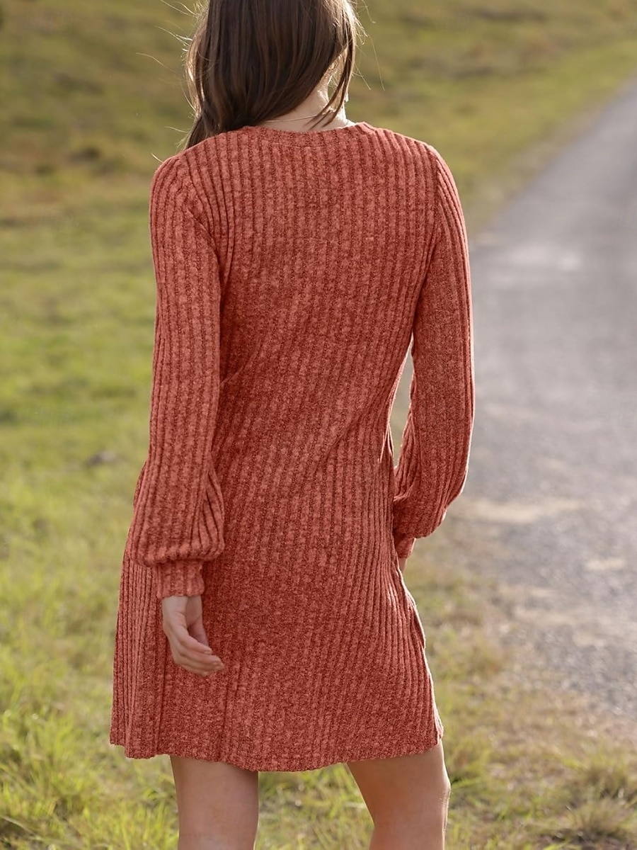 Per donna Mini Abito Abito in maglia Casual Casuale Vestibilità regolare Semplice Manica Lunga Scollo a V Nero Marrone Verde Grigio Autunno Inverno del 2025 a $22.99 –P3