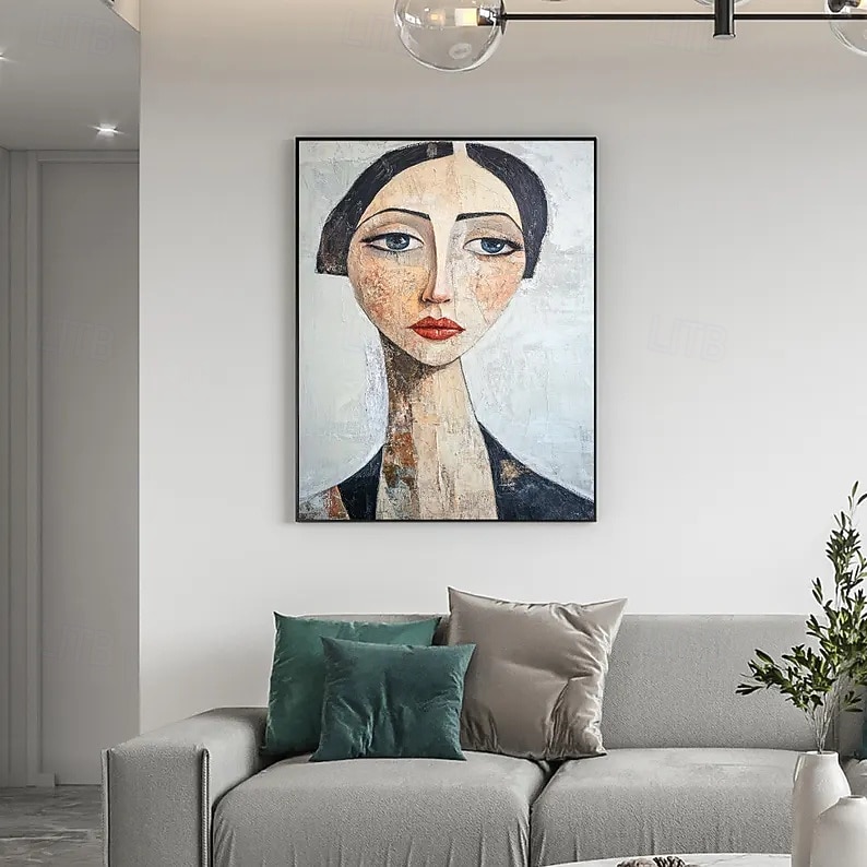 2025年 キャンバスに描かれた抽象的な肖像画、オリジナルの美しい女性モデルの絵画、大きな現代人物の壁アート、カスタムメイドの寝室の壁装飾  コレクション – $58.99 –P2